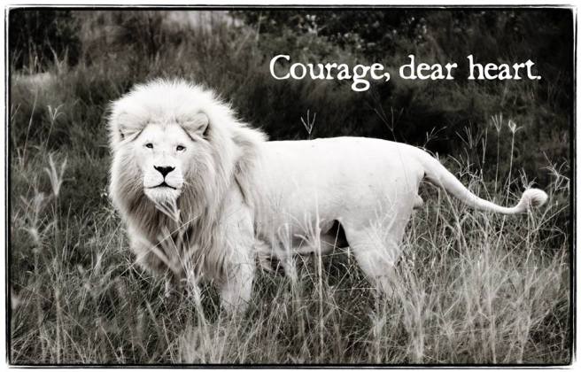 An encouraging word from our friend, Aslan. Because choosing to ENGAGE involves courage,oh yes. (Image Credit: Lancia E Smith. Photo links to her website)[